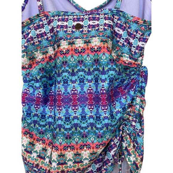 Prana Women's Purple Geometric Stretch Inez Tankini Swim Top Bikini Set Medium - Picture 3 of 10